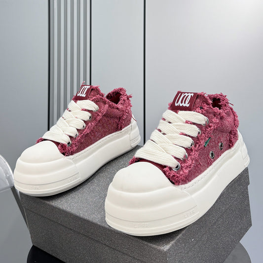 Chunky Platform Frayed Canvas Shell Toe Sneakers WN24840