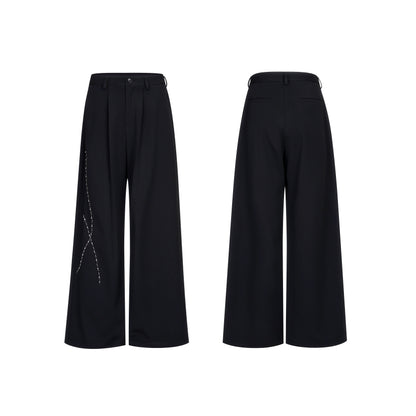 Collarless Shoulder-Pad Rhinestone Tailored Jacket & Rhinestone Trousers Setup WN20924