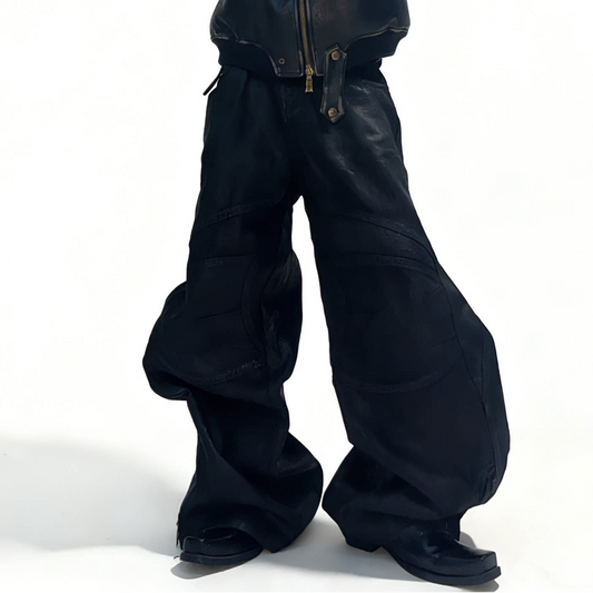 Buckle Detail Coated Wide Leg Pants WN24087