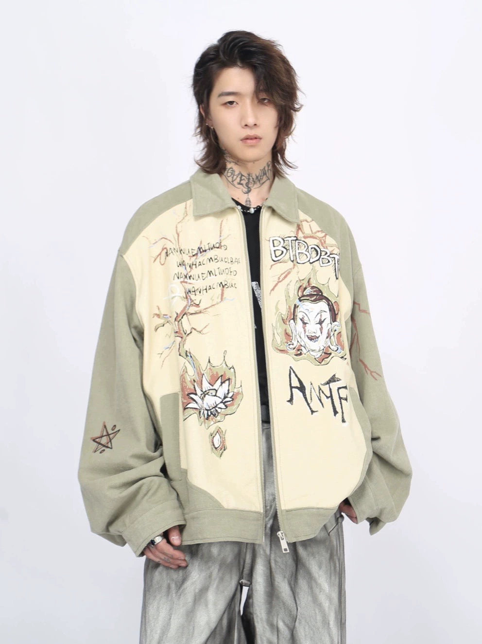 Graffiti Print Collar Zipper Jacket WN8410