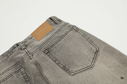 Washed Damage Straight Wide Leg Denim Jeans WN25672