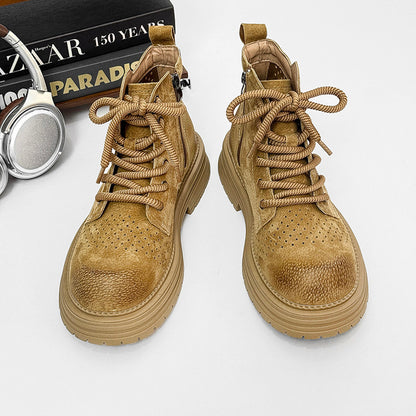 Suede Punching Lace Up Thick Sole Short Boots WN24504