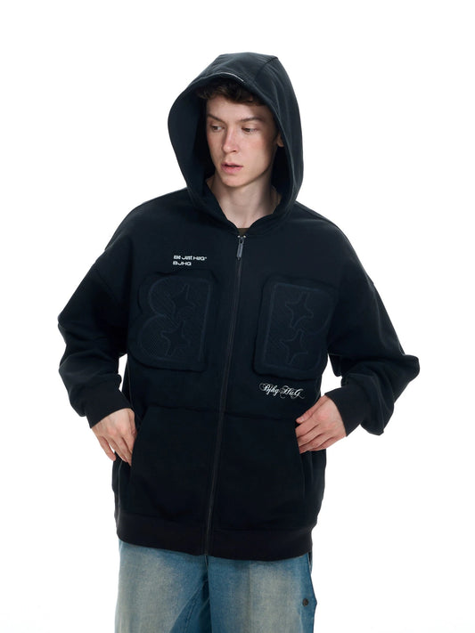 Oversize Embroidery Heavyweight Zipper Hoodie WN9764