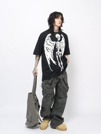 Skeleton Wing Print Oversize Short Sleeve T-Shirt WN24498