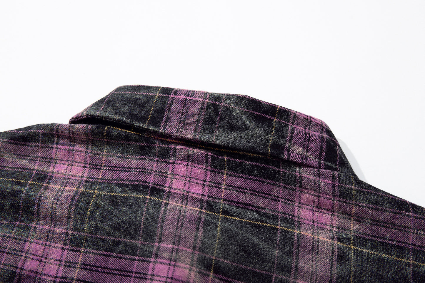 Washed Tie-Dye Plaid Short Sleeve Shirt WN25748