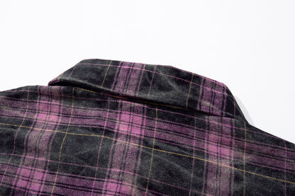 Washed Tie-Dye Plaid Short Sleeve Shirt WN25748