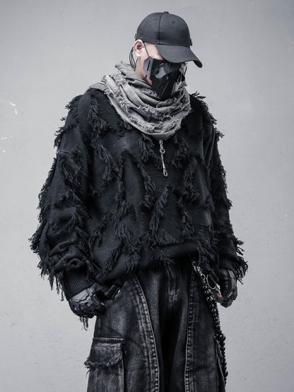 Texture Tassel Oversize Knit Sweater WN22553