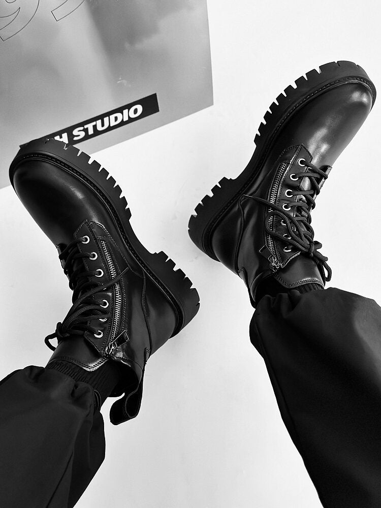 Chunky Lug Sole Platform Lace-Up Zipper Boots WN24556