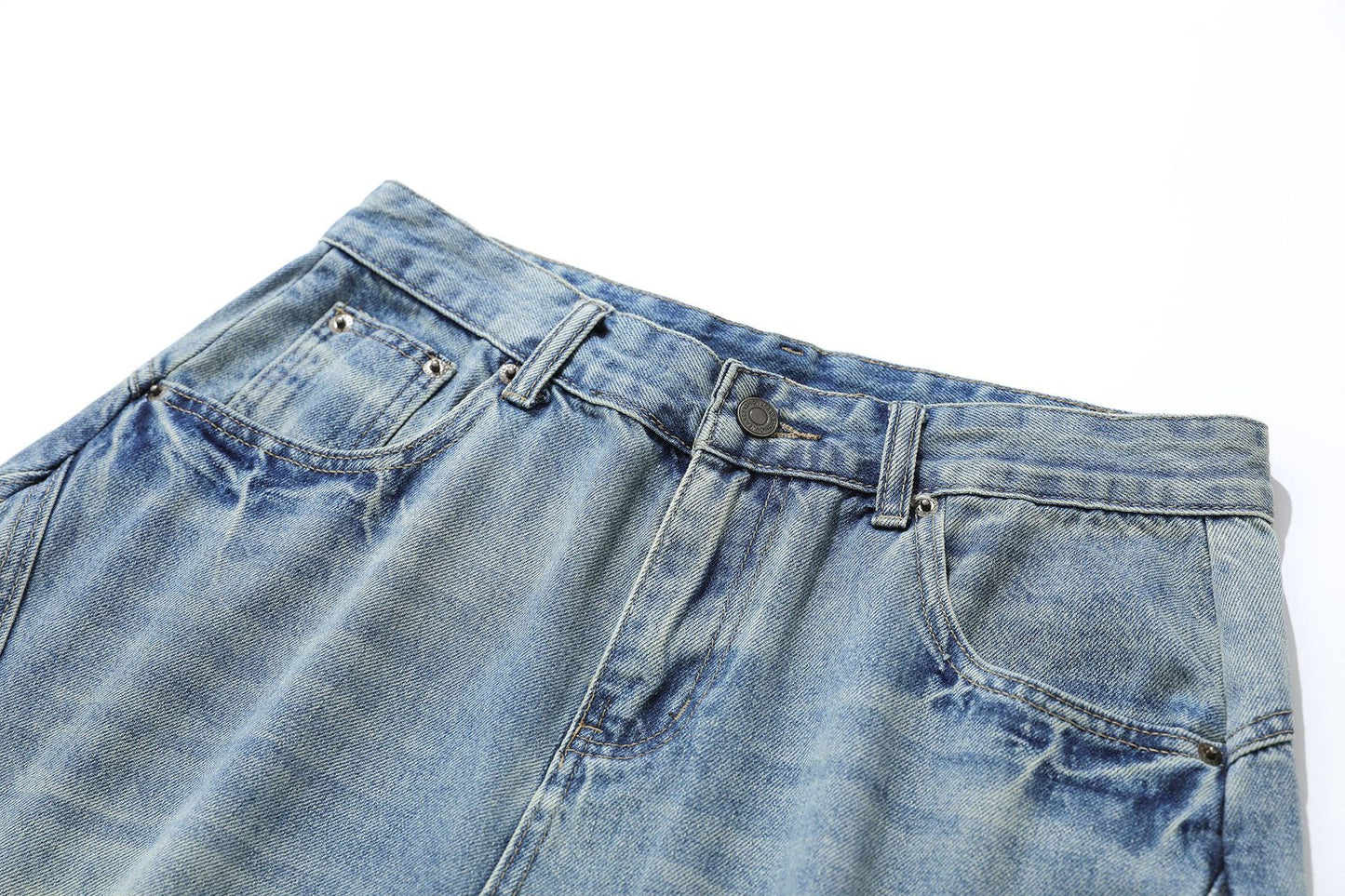 Washed Whisker Curved Cropped Denim Jeans WN25531