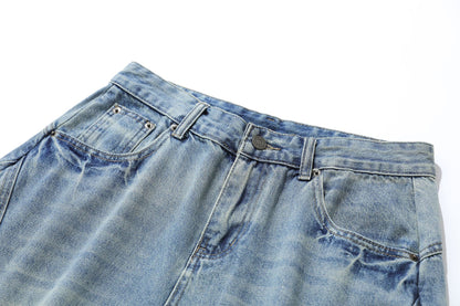 Washed Whisker Curved Cropped Denim Jeans WN25531