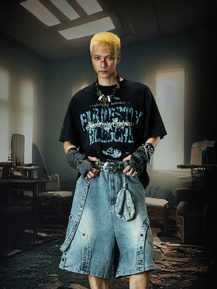 Washed Graphic Letter Print Oversize Short Sleeve T-Shirt WN18495