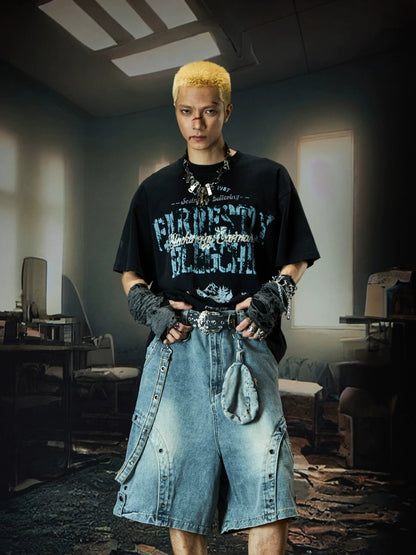 Washed Graphic Letter Print Oversize Short Sleeve T-Shirt WN18495