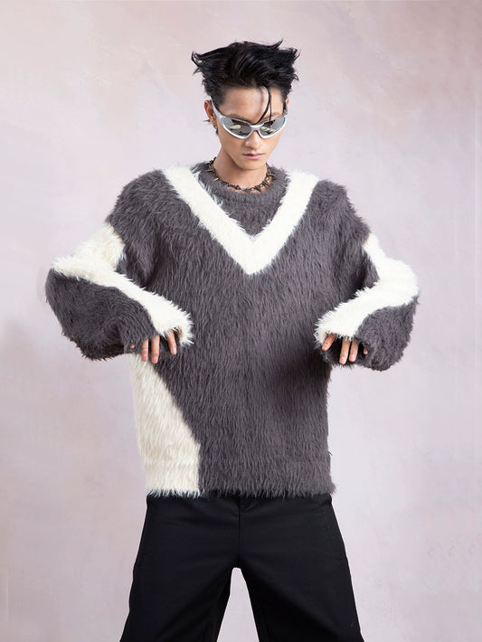 Fake Fur Colorblock Knit Sweater WN9318