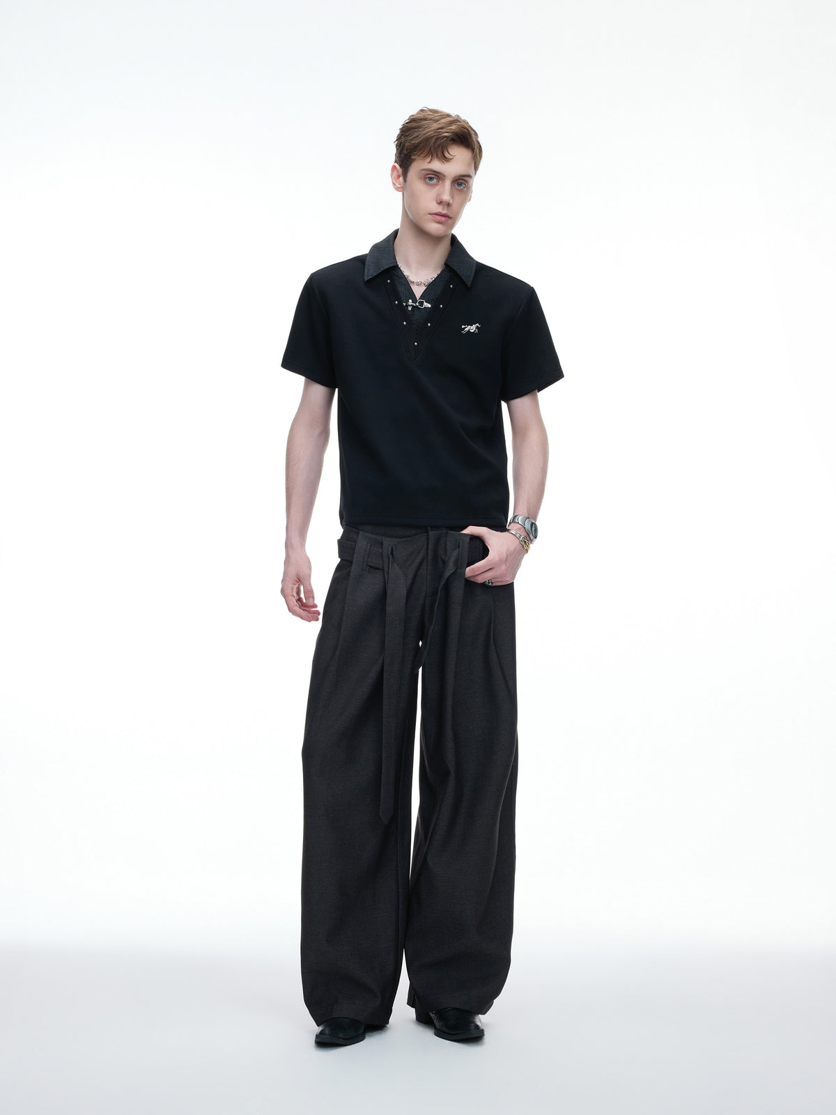High-Waist Pleats Tie Wide Leg Trousers WN27037