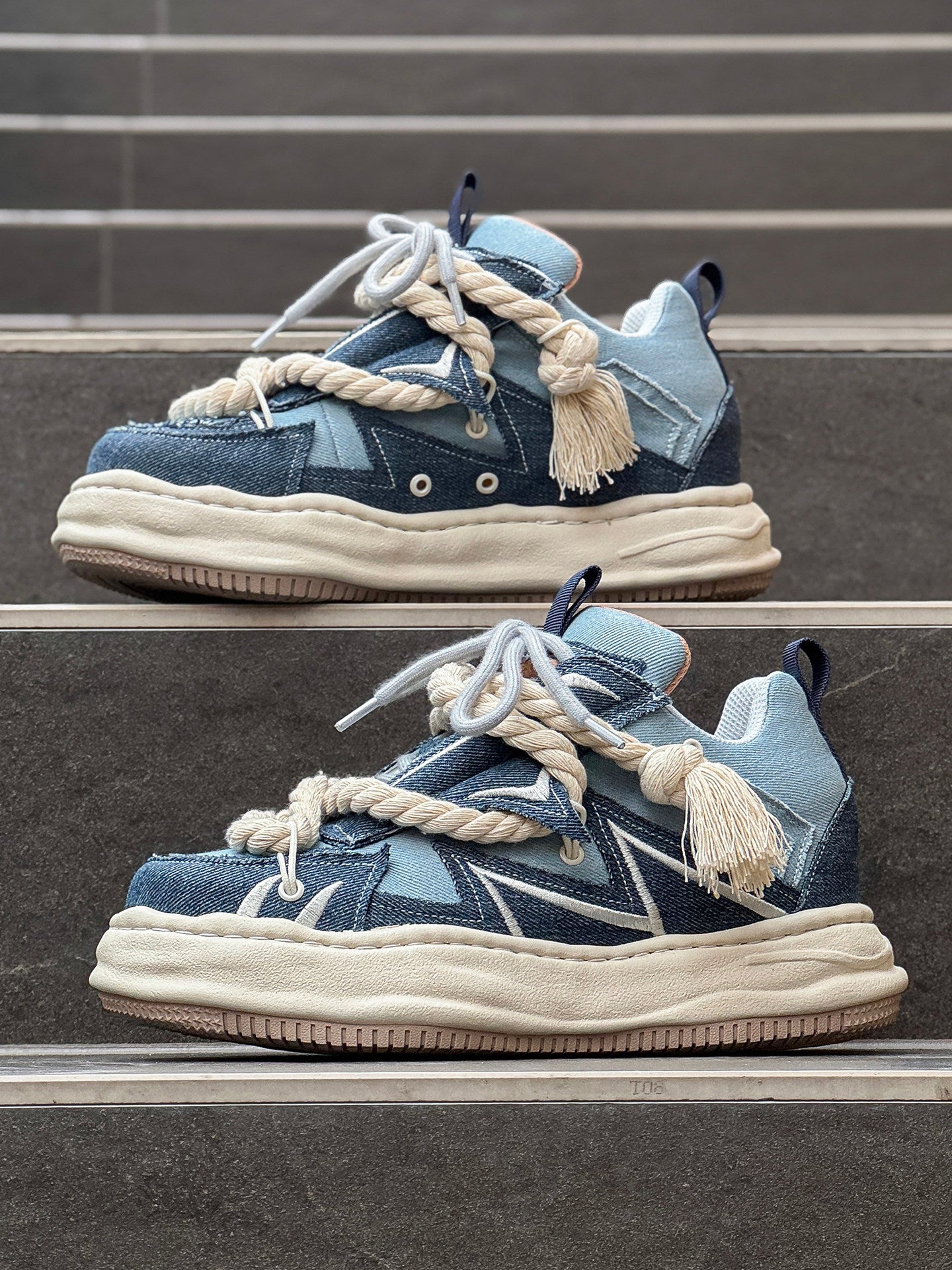 Rope Lace Panel Chunky Sole Sneakers WN24512