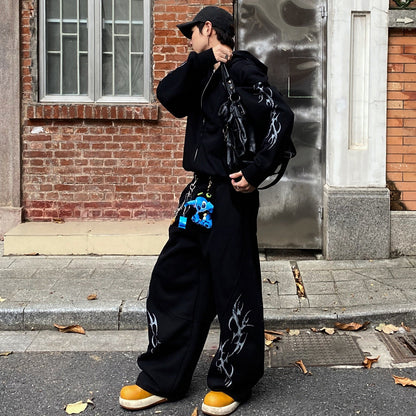 Thorn Print Zipper Hoodie & Thorn Print Wide Leg Sweatpants Setup WN25656