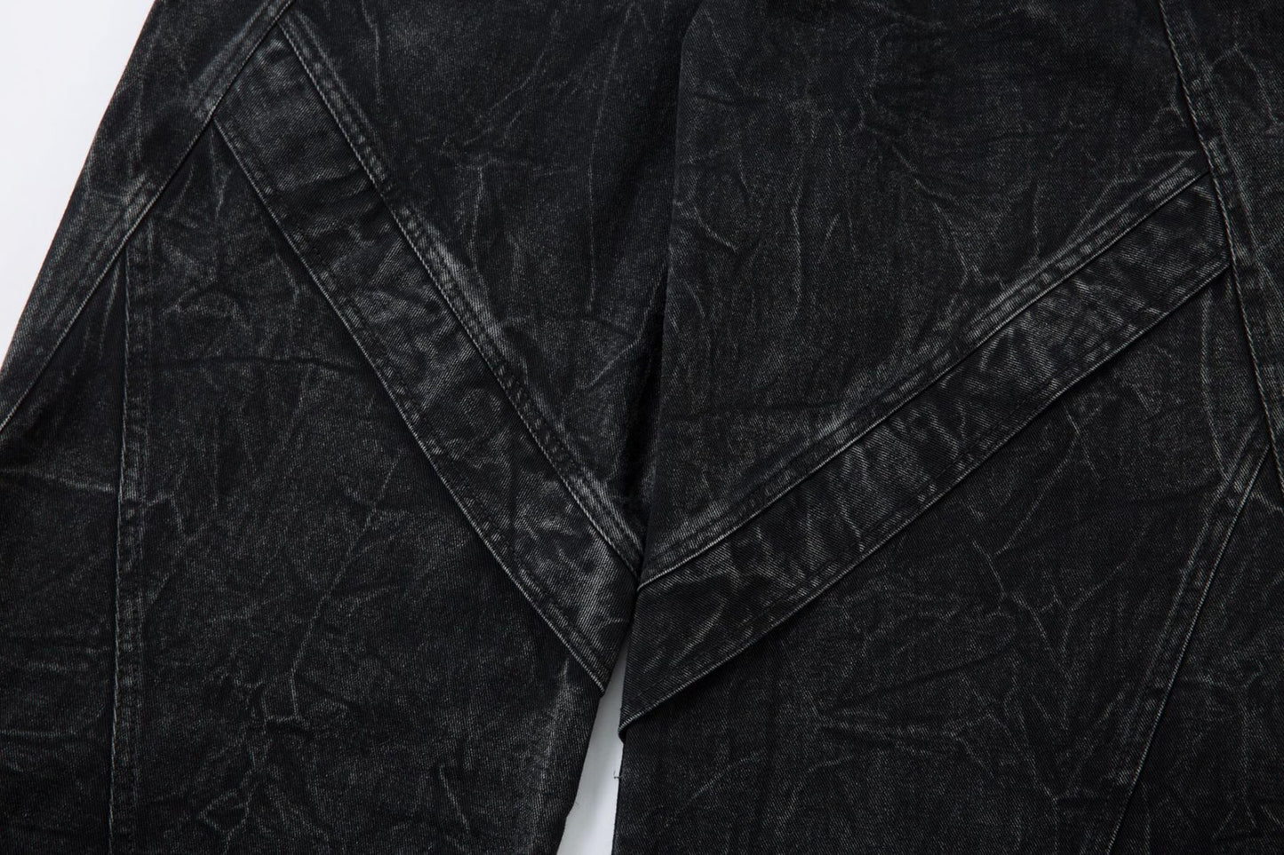 Washed Crinkle Button Fly Wide Leg Denim Jeans WN26144