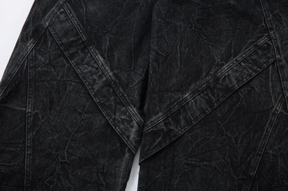 Washed Crinkle Button Fly Wide Leg Denim Jeans WN26144