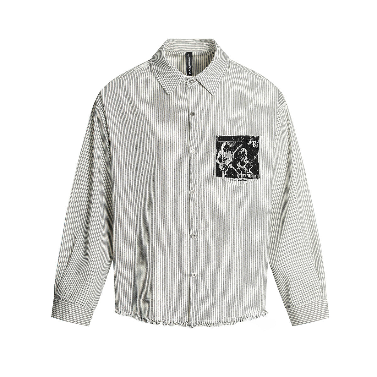 Graphic Print Stripe Frayed Long Sleeve Shirt WN23042