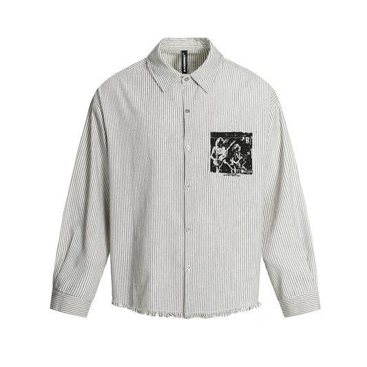 Graphic Print Stripe Frayed Long Sleeve Shirt WN23042