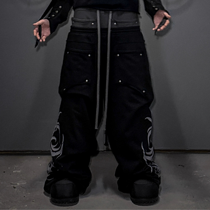 Graphic Art Print Wide Leg Sporty Pants WN20845