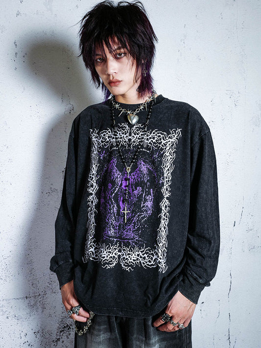 Graphic Design Washed Oversize Long Sleeve T-Shirt WN15946