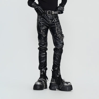 PU Leather Metal Detail Straight Pants WN24297