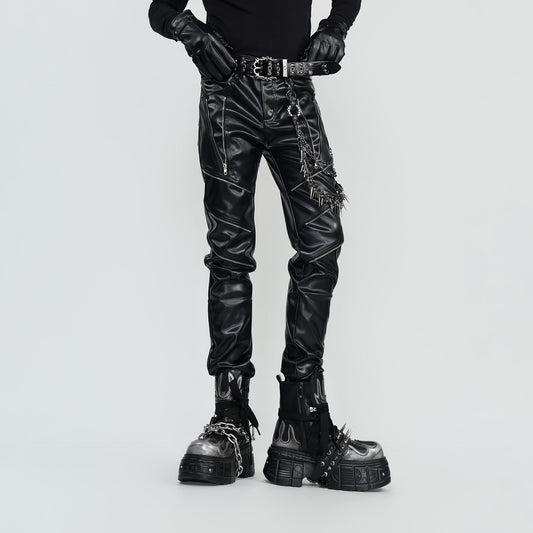 PU Leather Metal Detail Straight Pants WN24297