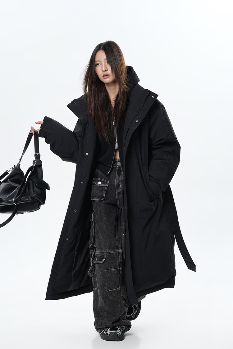 High-neck Oversize Belted Down Coat WN9811