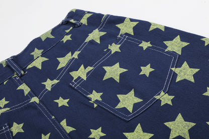 Star Print Denim Half Jeans WN25801