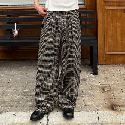 Check Pleats Wide Leg Trousers WN25006