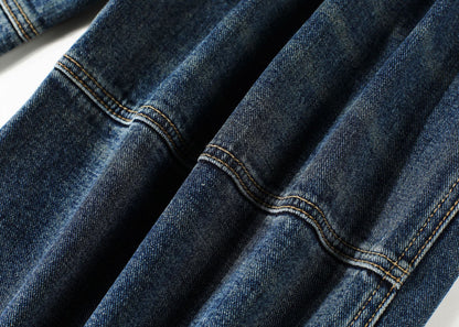 Washed Pleats Patchwork Wide Leg Denim Jeans WN26071