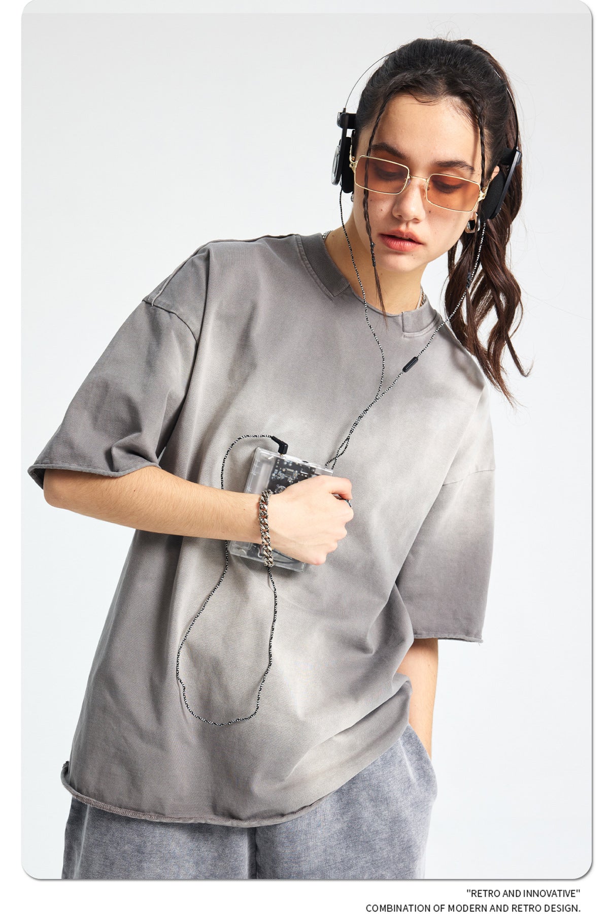 Spray Dye Raw Edge Damage Washed Short Sleeve T-Shirt WN16265