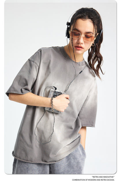 Spray Dye Raw Edge Damage Washed Short Sleeve T-Shirt WN16265