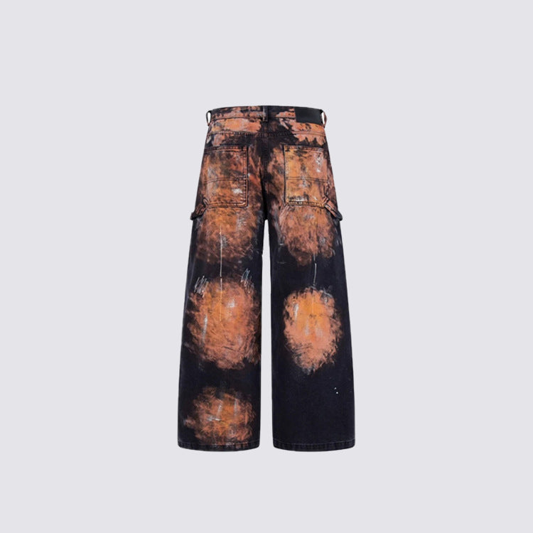 Paint Splatter Workwear Wide Leg Denim Jeans WN27921