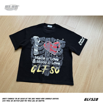 Skeleton Heart Graphic Short Sleeve T-Shirt WN26492