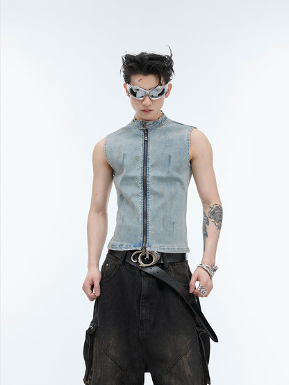 Slim Fit Zipper Denim Vest WN6497