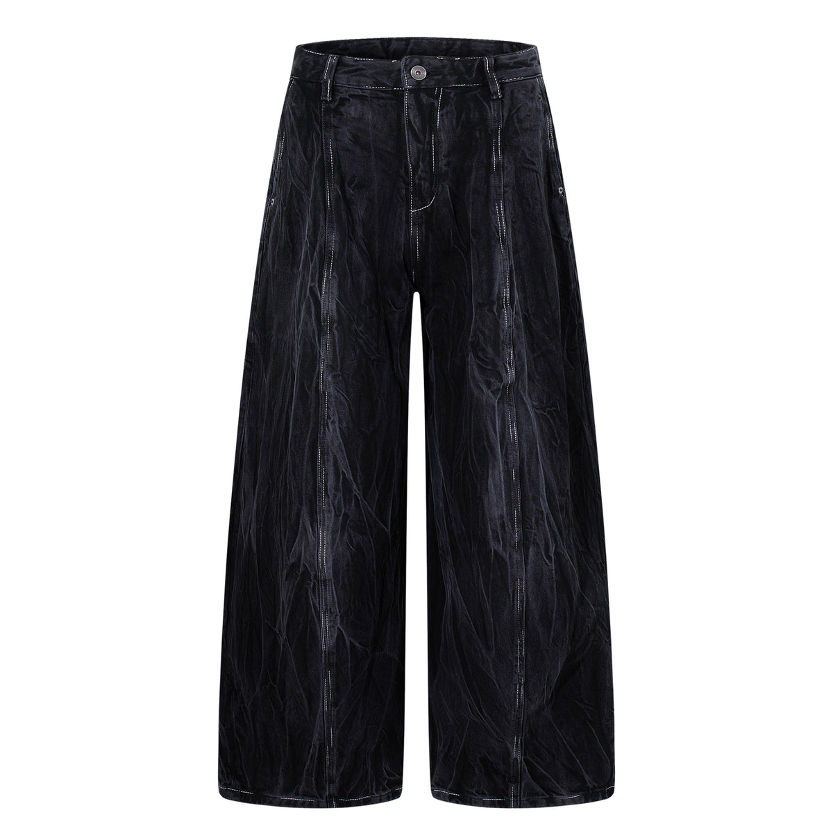 Wrinkle Texture Wide Leg Denim Jeans WN27788