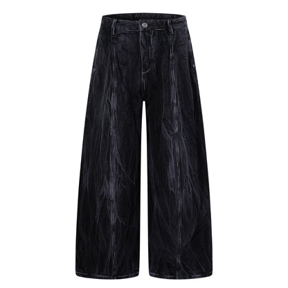 Wrinkle Texture Wide Leg Denim Jeans WN27788
