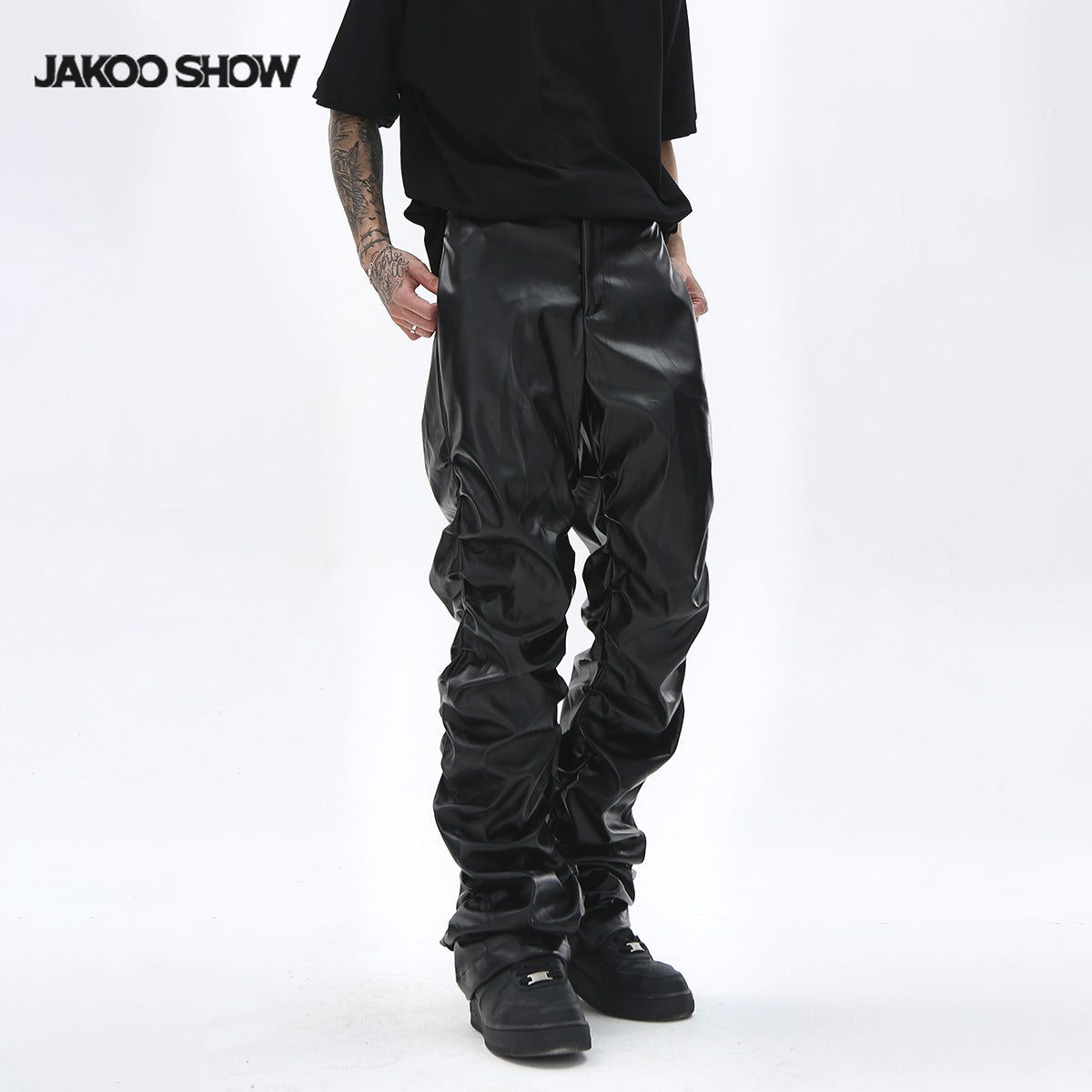 PU Leather Pleats Straight Pants WN25754