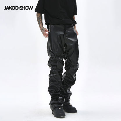 PU Leather Pleats Straight Pants WN25754
