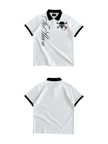 Polo Collar Skull Graphic Print Short Sleeve Shirt WN27172