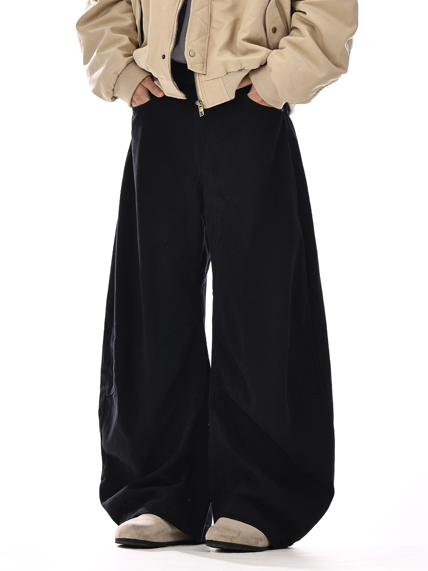 Washed Wide-Leg Straight Trousers WN15140