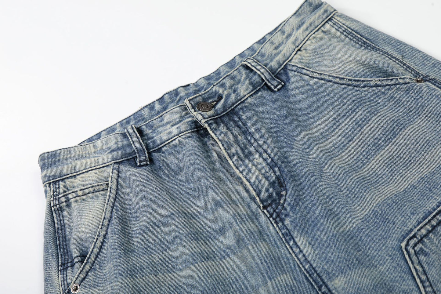 Washed Deconstruction Damage Wide Leg Denim Jeans WN25978