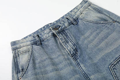 Washed Deconstruction Damage Wide Leg Denim Jeans WN25978