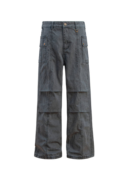 Washed Multi Pocket Panel Wide Leg Pants WN26213