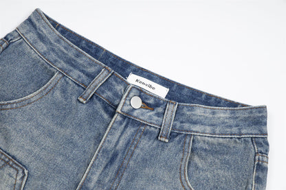 Panel Washed Denim Half Jeans WN26967