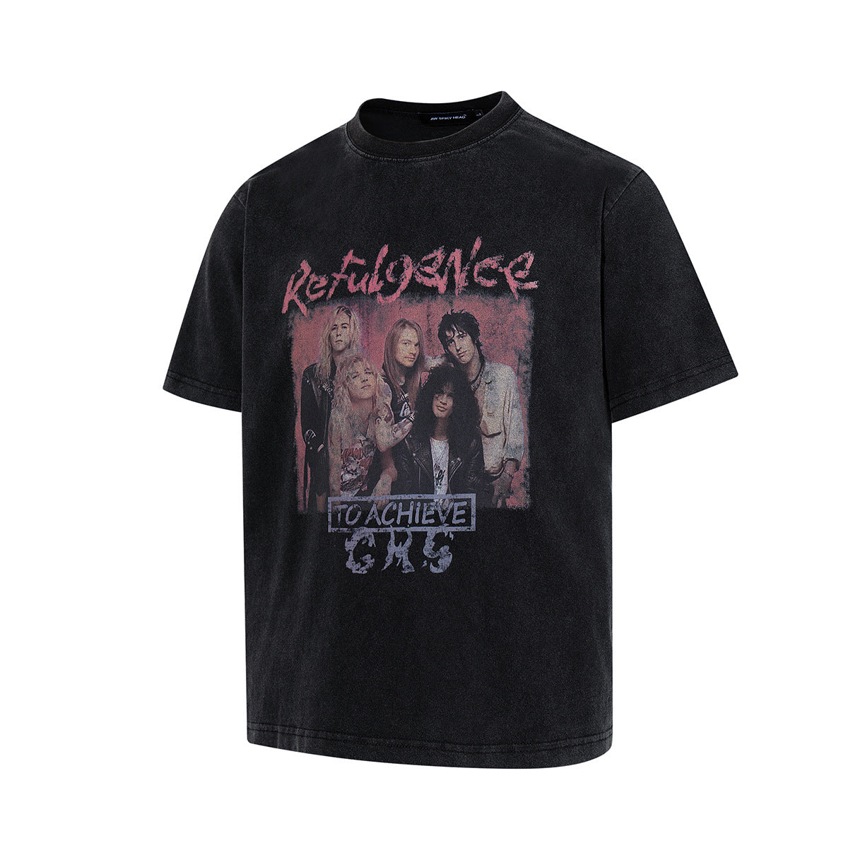 Washed Portrait Letter Print Short Sleeve T-Shirt WN25434