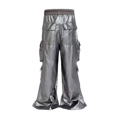 PU Coated Wide-Leg Cargo Pants WN11369