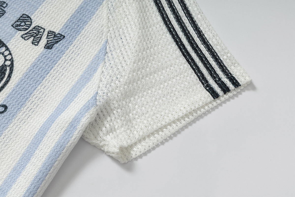 Stripe Number Print Short Sleeve Shirt WN25416